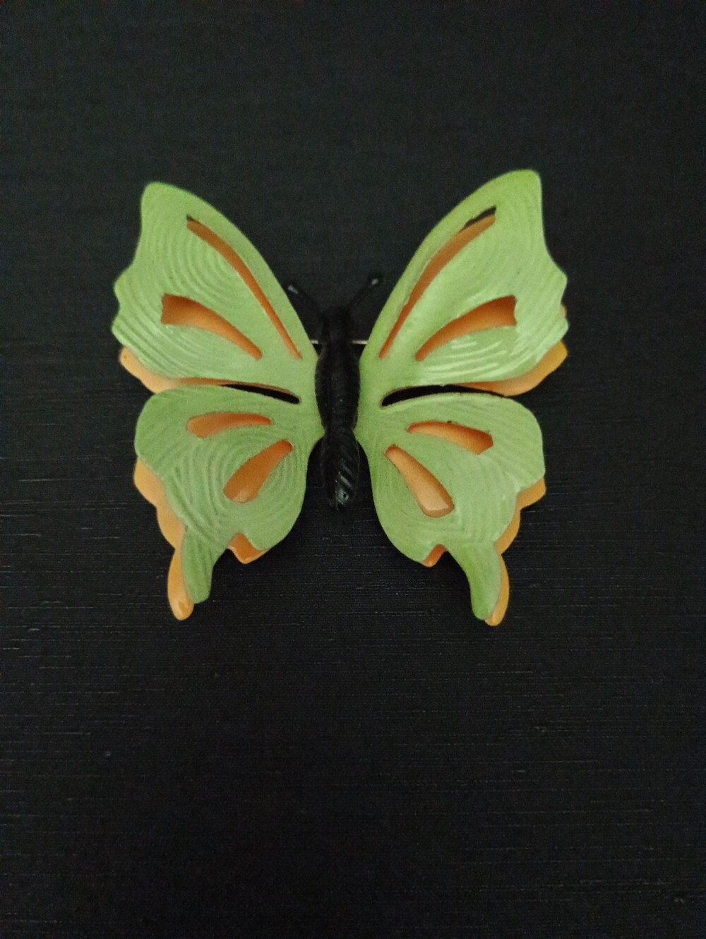 Vintage Green and Orange Butterfly Brooch